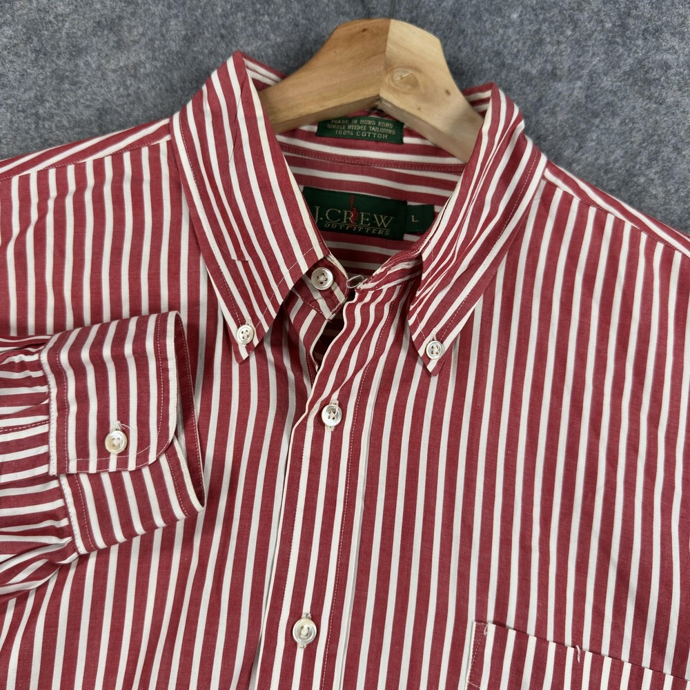 Vintage J.Crew Oarsman Shirt Mens Large Red Single Stitch Stripe Button Down